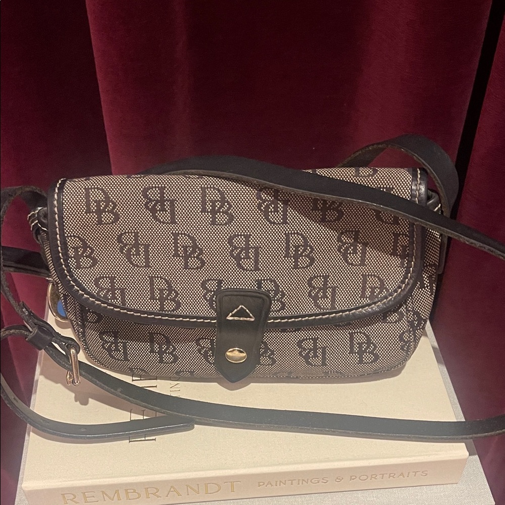 Stylish Dooney & Bourke Monogram Tan and Black Women's crossbody Bag